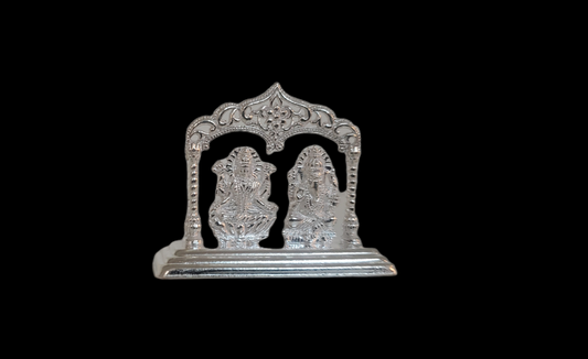 Silver Laxmi Ganesh with Silver Frame Around