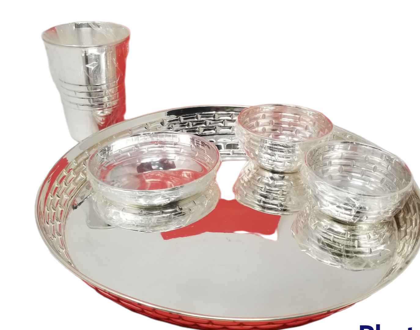 Silver Lunch Thali Set Curved Design